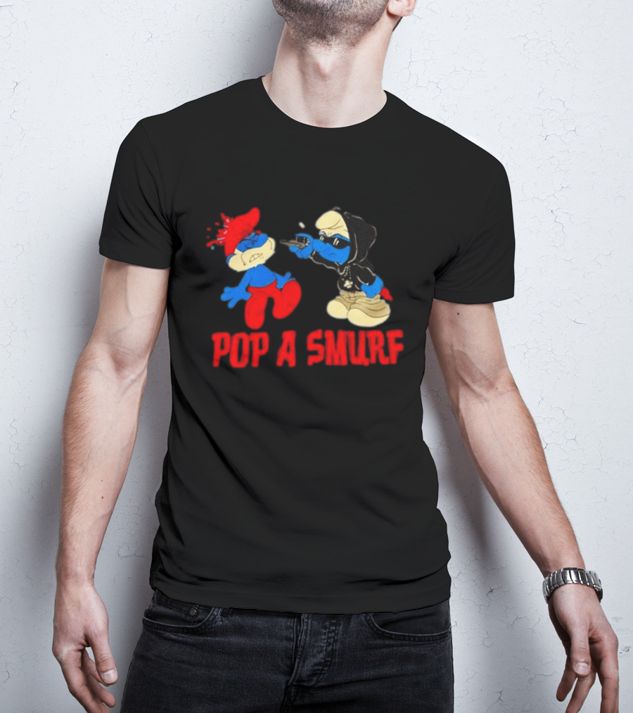 Pop A Smurf Gangster Cartoon Characters In Street T-Shirt