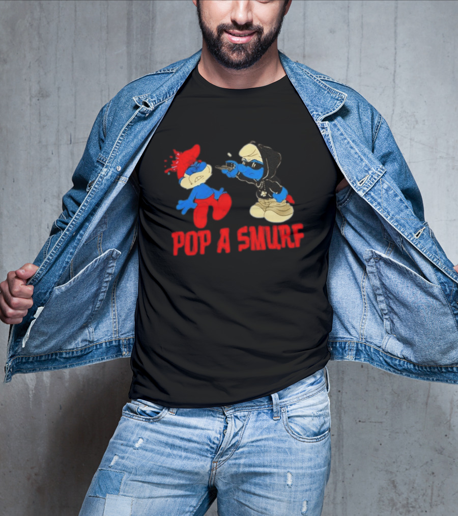 Pop A Smurf Gangster Cartoon Characters In Street T-Shirt