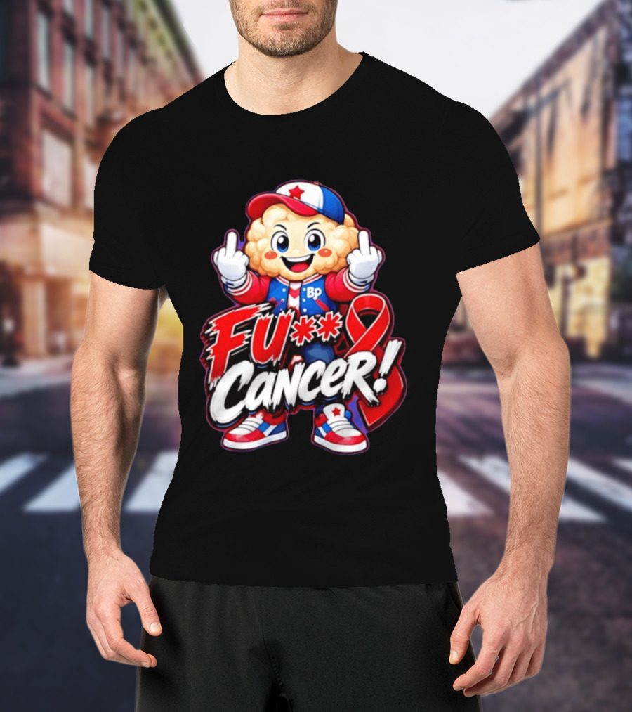 Cancer Awareness With Cauliflower Character And Red Ribbon T-Shirt