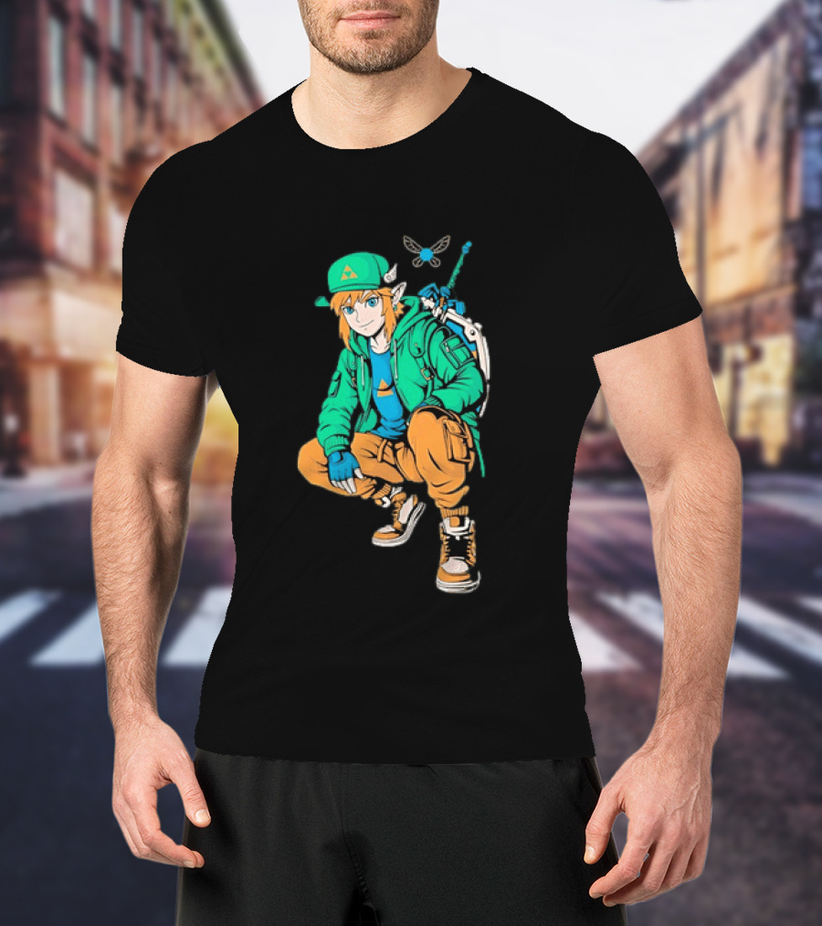 Link Legend Of Zelda Streetwear Style With Sword And Navi T-Shirt