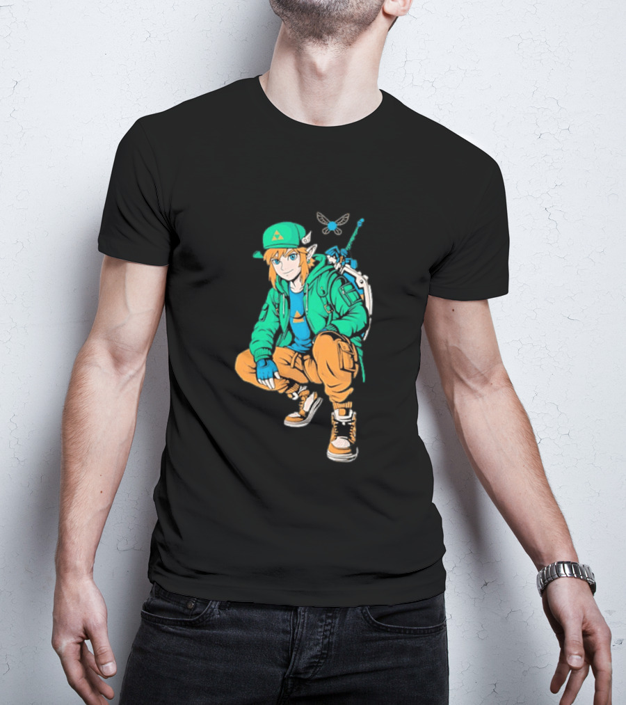 Link Legend Of Zelda Streetwear Style With Sword And Navi T-Shirt