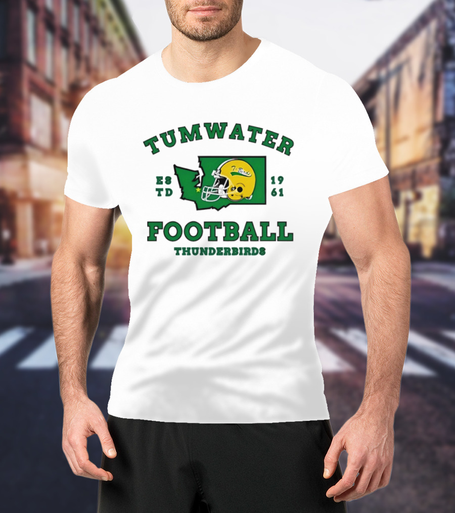 Tumwater Football Thunderbirds 1961 Estd Helmet And Washington State T-Shirt