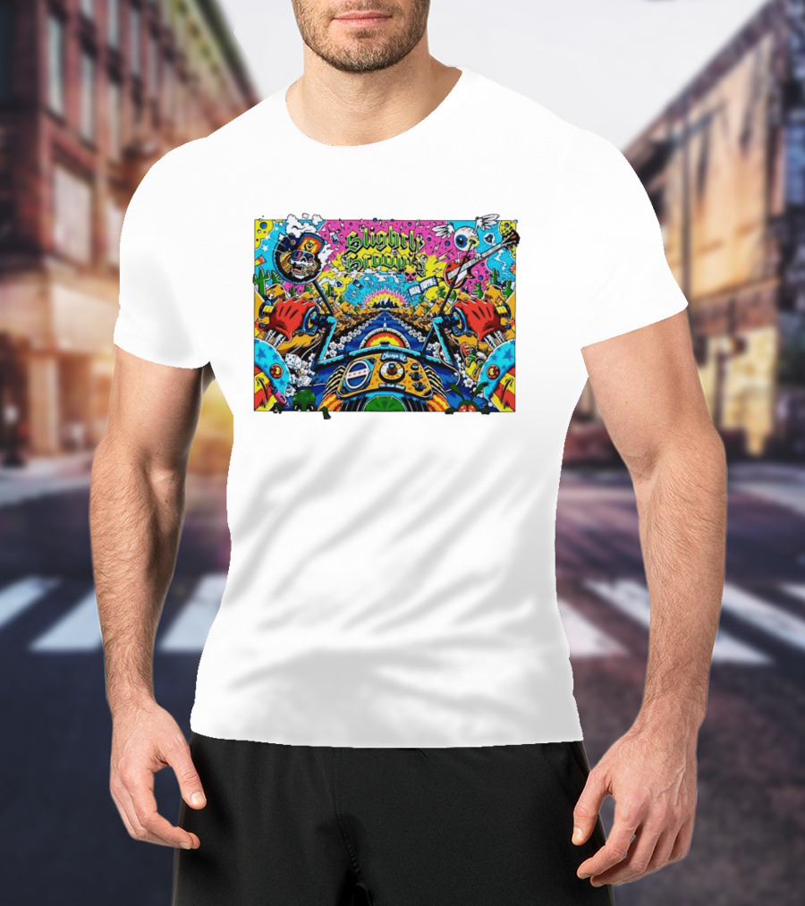 Slightly Stoopid Road Trippin Chicago IL Tour Art Alive Bird Skull Cactus Trippy Vibes T-Shirt