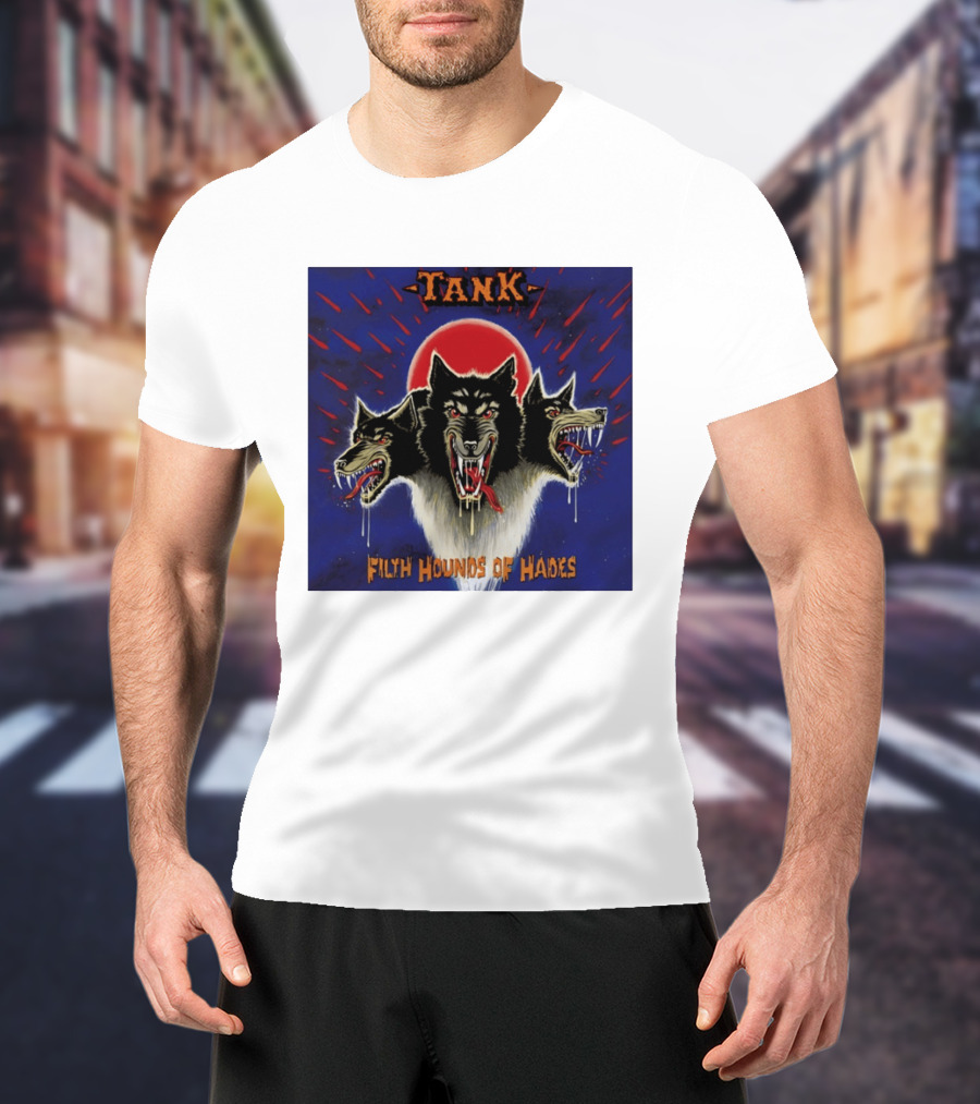 Tank Filth Hounds Of Hades Album Cover Heavy Metal Three Headed Dog Red Moon T-Shirt