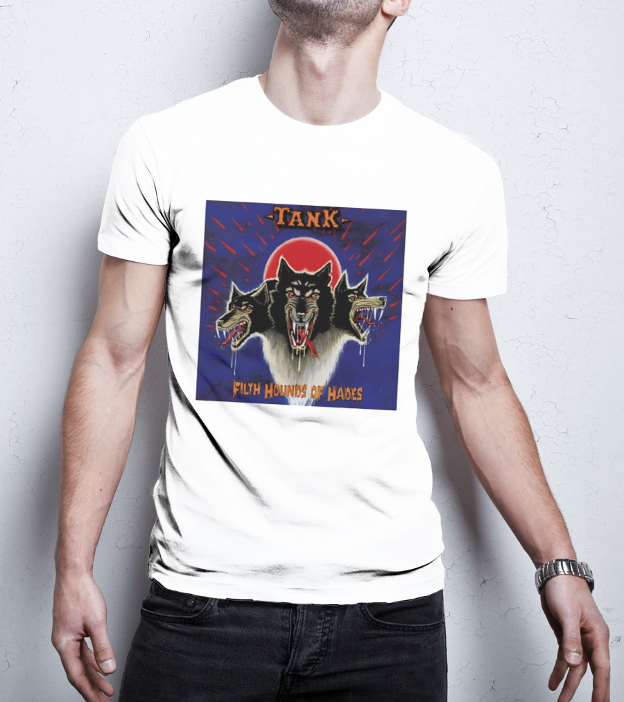 Tank Filth Hounds Of Hades Album Cover Heavy Metal Three Headed Dog Red Moon T-Shirt