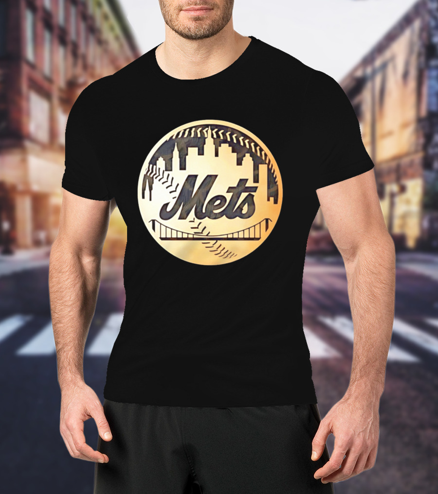 New York Mets Baseball Skyline Bridge MLB T-Shirt