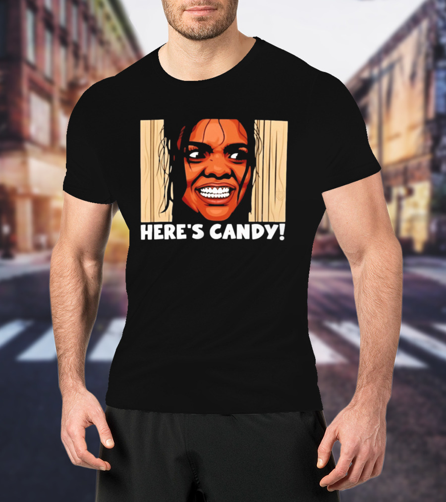 Here's Candy Horror Movie Halloween Face Breaking Through Wood T-Shirt
