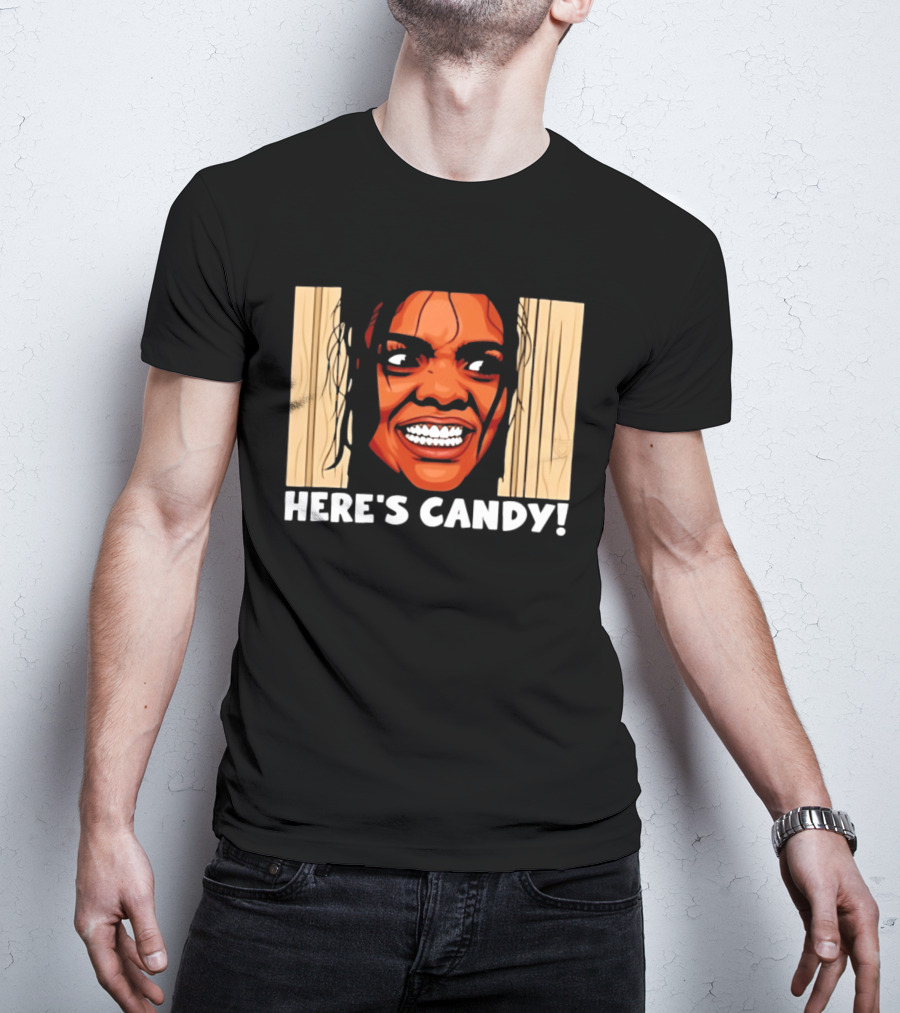 Here's Candy Horror Movie Halloween Face Breaking Through Wood T-Shirt