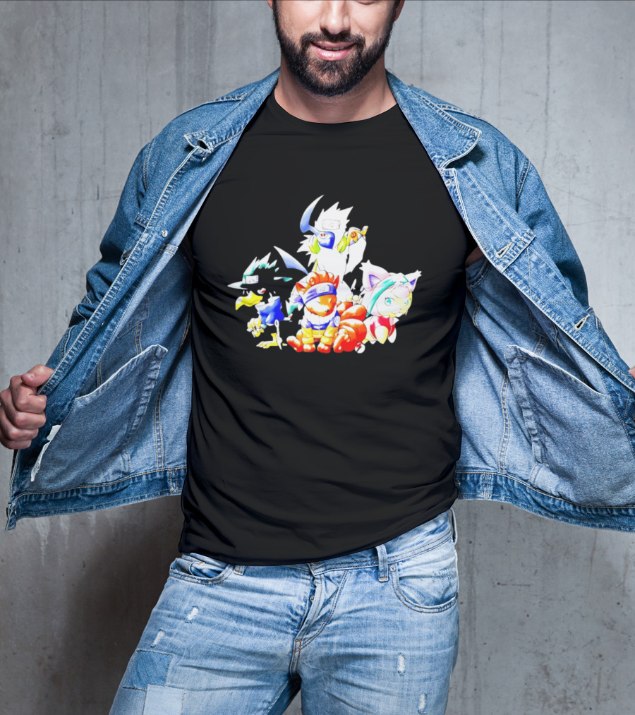 Chibi Pokemon Naruto Crossover With Animal Characters T-Shirt