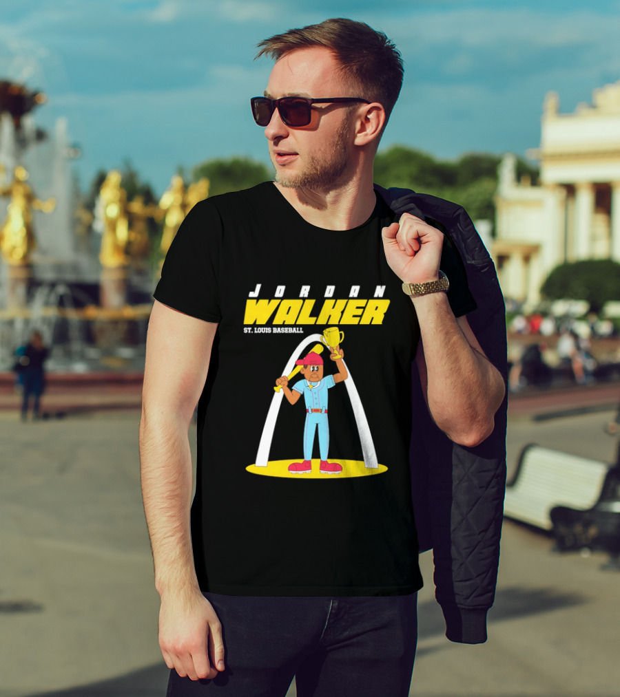 Jordan Walker St. Louis Baseball Cartoon Player Trophy Arch T-Shirt