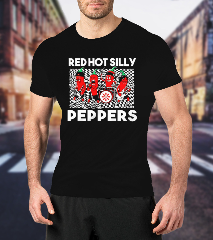 Red Hot Silly Peppers Cartoon Band Chili Characters T-Shirt