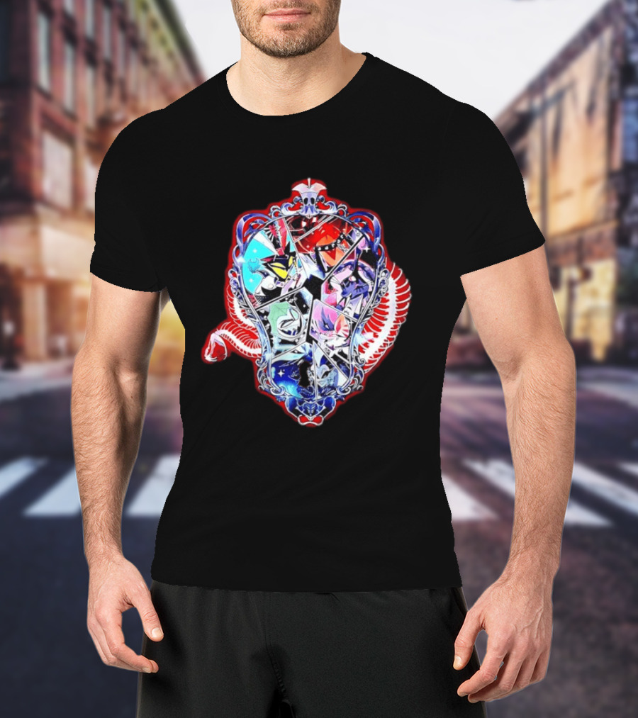 Vees Vox Valentino Velvet Overlord Hazbin Hotel Characters Stained Glass T-Shirt
