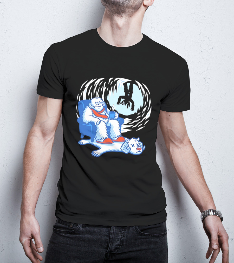 Yeti Relaxing In A Chair With Hot Drink And Abominable Snowman Rug T-Shirt