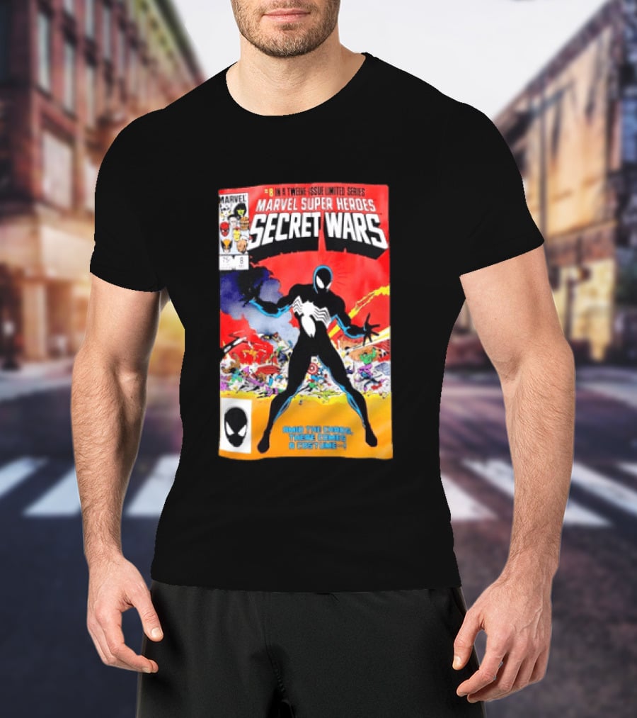 Marvel Super Heroes Secret Wars Issue 8 Spider Man Black Suit Comic Cover T-Shirt