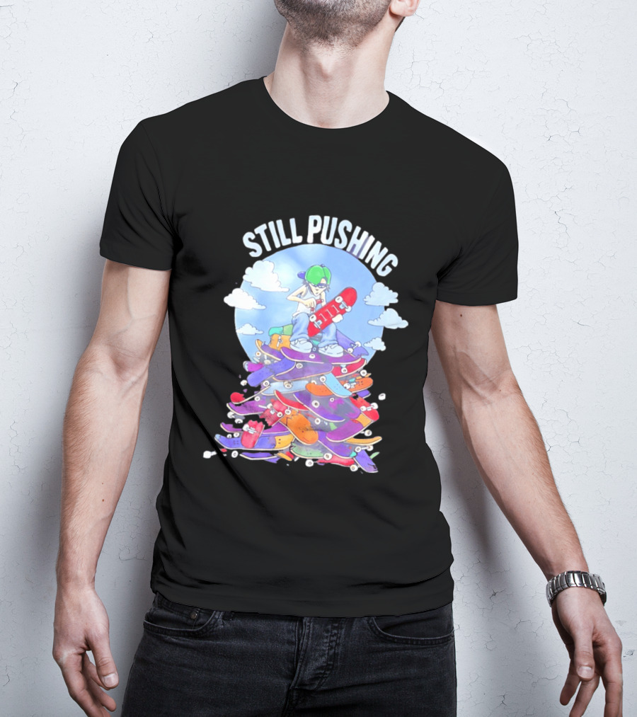 Still Pushing Skateboarder With 111 Skateboard Tower T-Shirt
