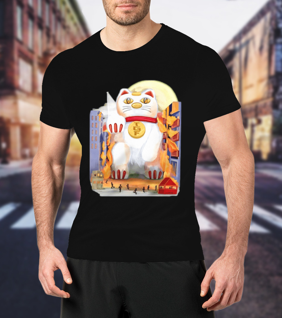 TGF Lucky Cat Maneki Neko Giant Cat City Destruction T-Shirt