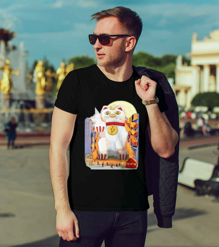 TGF Lucky Cat Maneki Neko Giant Cat City Destruction T-Shirt