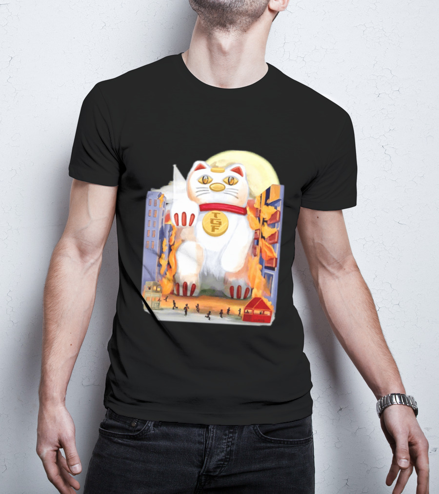 TGF Lucky Cat Maneki Neko Giant Cat City Destruction T-Shirt