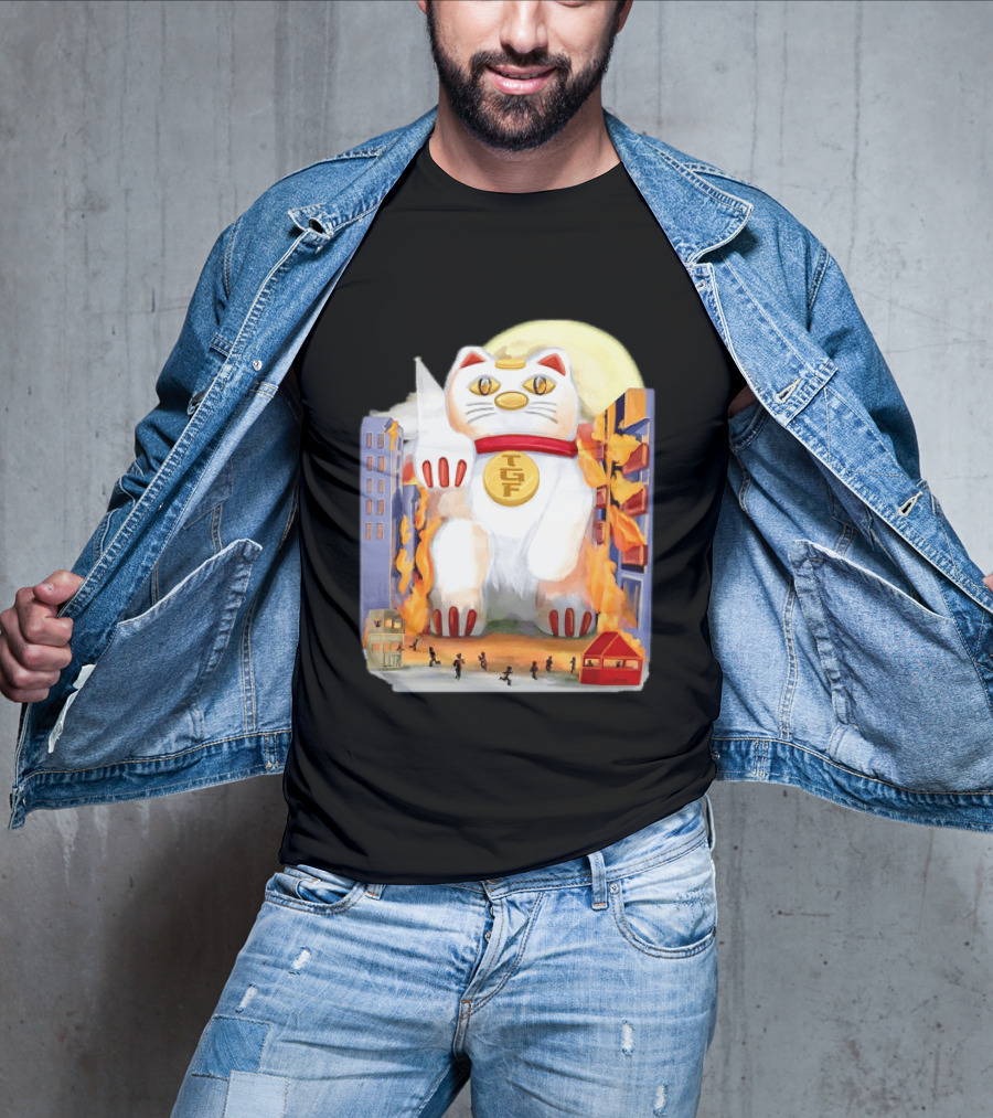 TGF Lucky Cat Maneki Neko Giant Cat City Destruction T-Shirt
