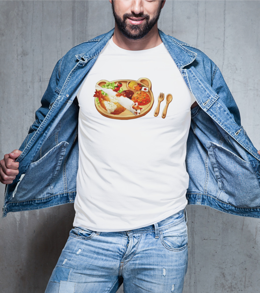 Cat Sushi On Bear Shaped Japanese Meal Plate With Shrimp And Rice T-Shirt