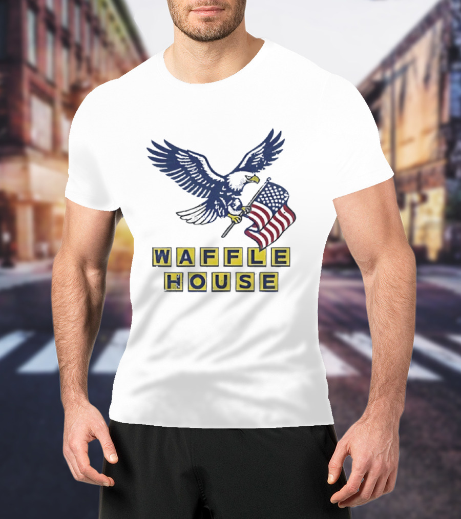 Waffle House Eagle Holding American Flag T-Shirt