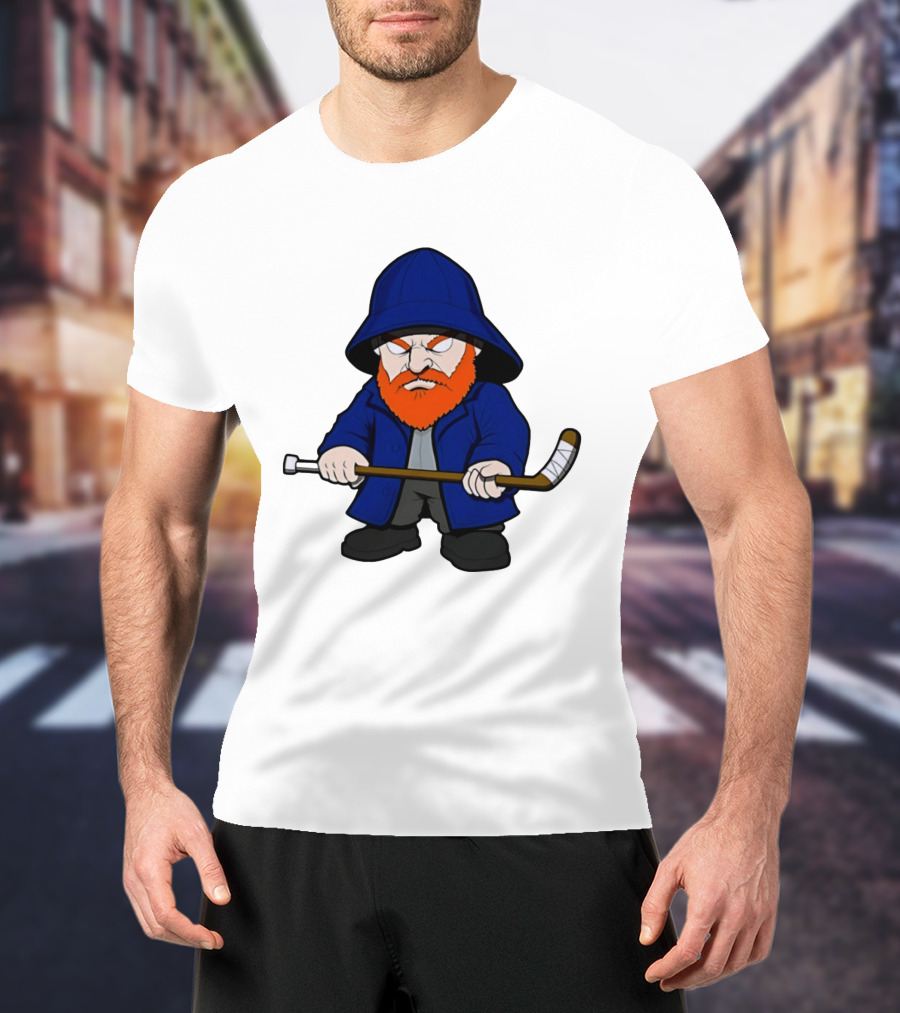 New Islanders Bearded Fisherman Cartoon Hockey Player T-Shirt