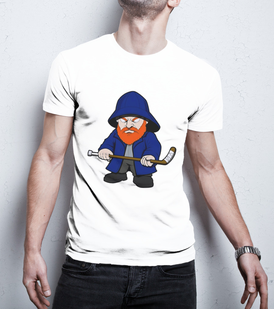 New Islanders Bearded Fisherman Cartoon Hockey Player T-Shirt