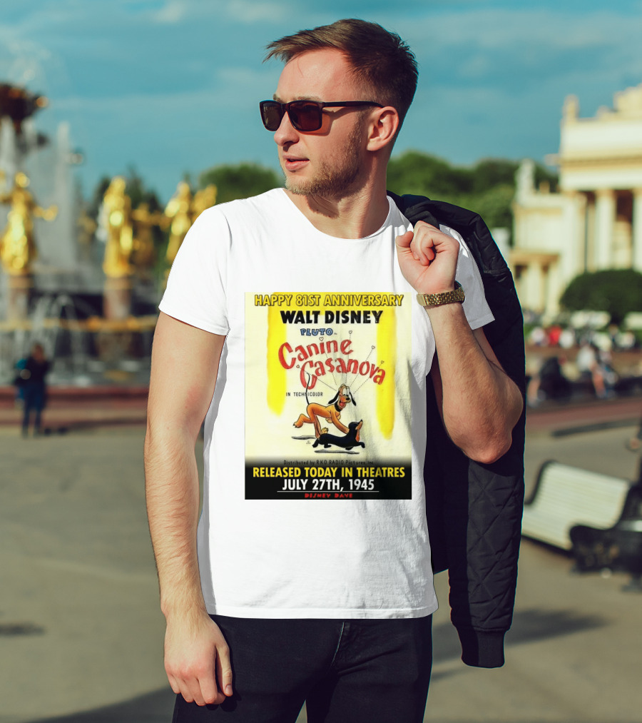 Walt Disney Pluto Canine Casanova 81st Anniversary Released July 27th 1945 T-Shirt