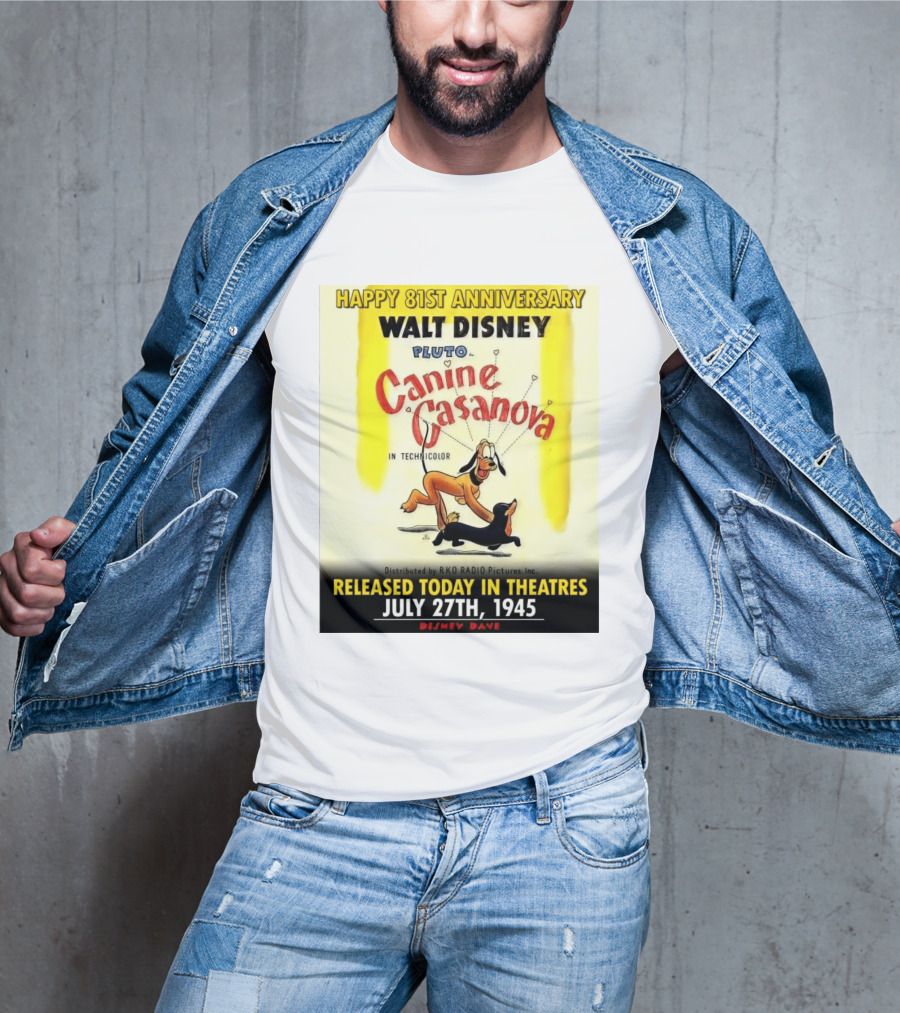 Walt Disney Pluto Canine Casanova 81st Anniversary Released July 27th 1945 T-Shirt