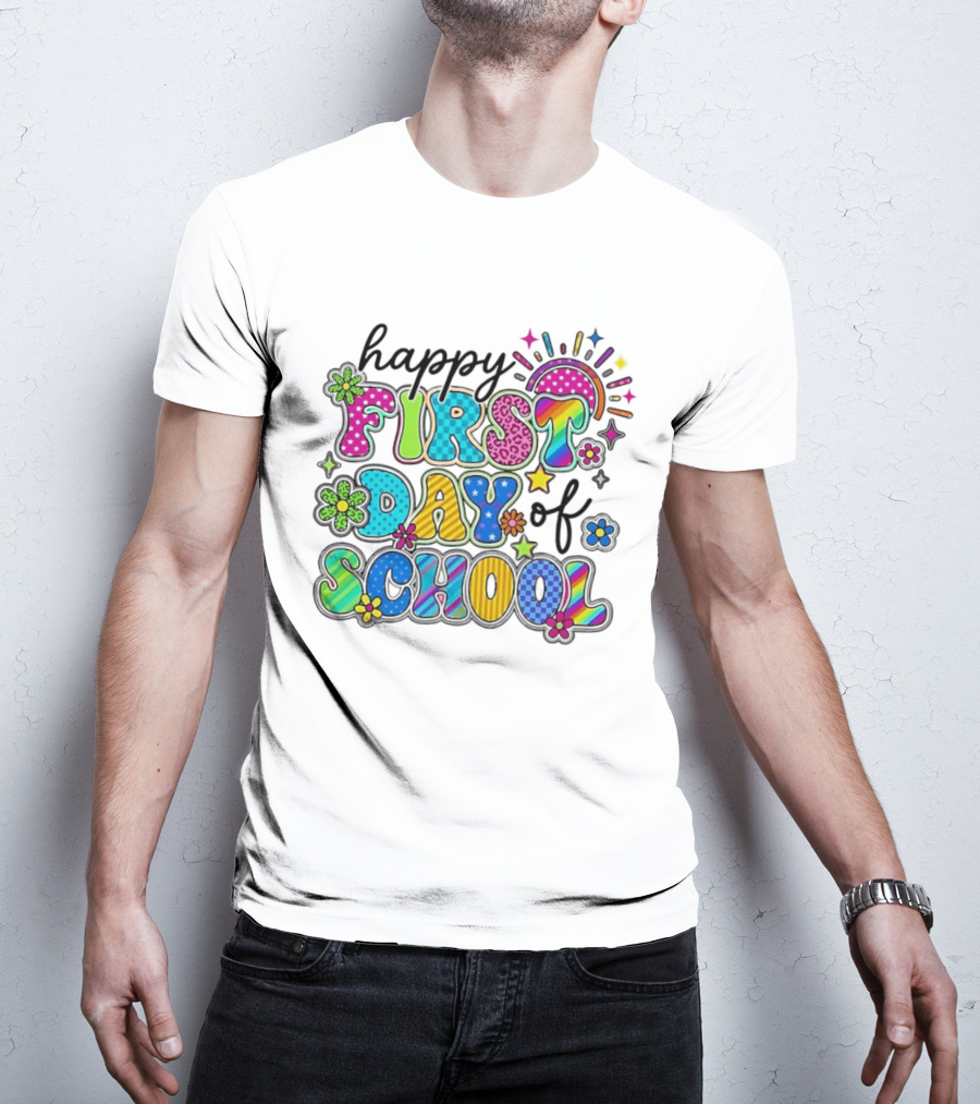 Happy First Day Of School Colorful Letter Collage T-Shirt