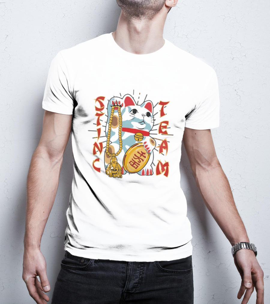 Stinc Team TGF Maneki Neko Lucky Cat With Buddha Figurine T-Shirt