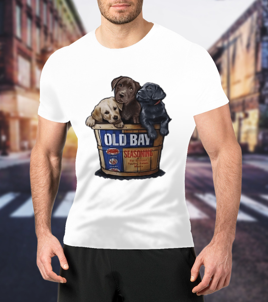 Old Bay Seasoning Labrador Puppies In Bushel Basket For Seafood Poultry Salads Meats T-Shirt