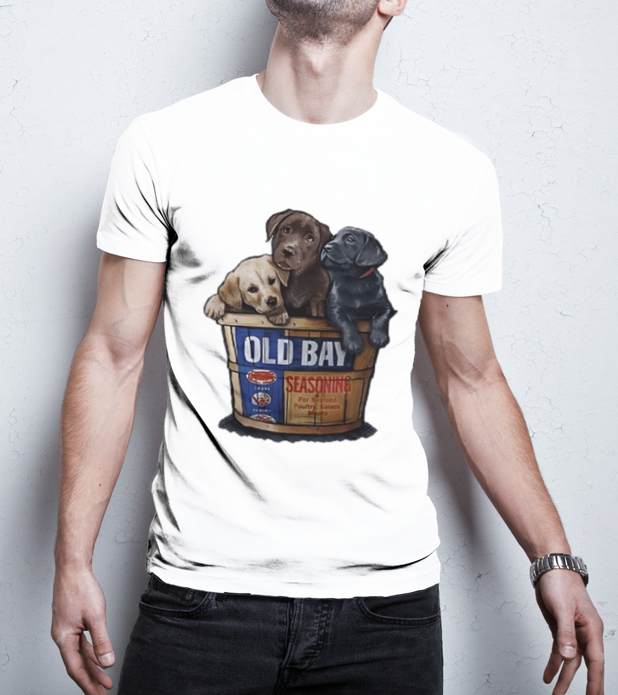 Old Bay Seasoning Labrador Puppies In Bushel Basket For Seafood Poultry Salads Meats T-Shirt