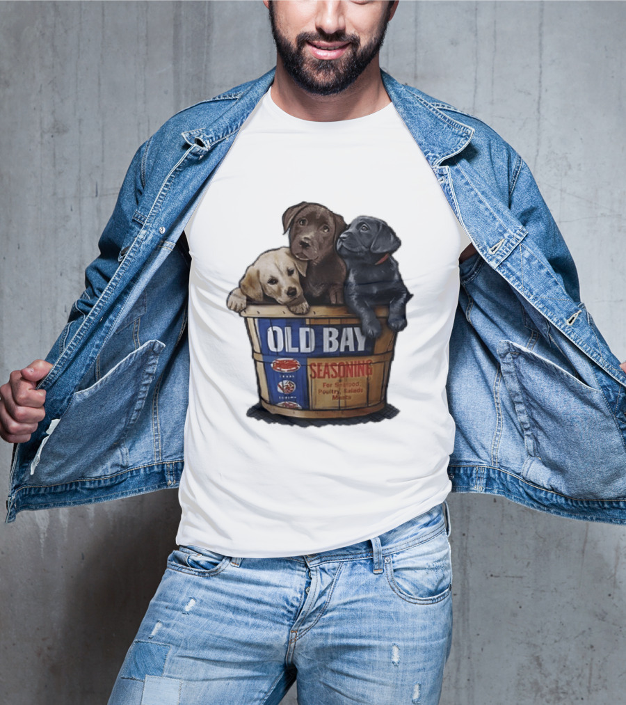 Old Bay Seasoning Labrador Puppies In Bushel Basket For Seafood Poultry Salads Meats T-Shirt