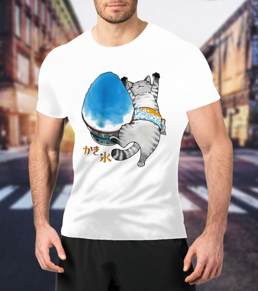 Tabby Cat Kakigori Shaved Ice Japanese Food Summer Relaxing Kaki Gori T-Shirt