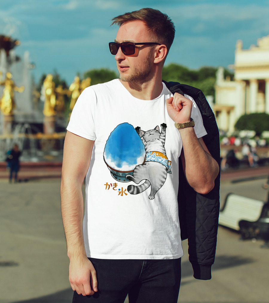 Tabby Cat Kakigori Shaved Ice Japanese Food Summer Relaxing Kaki Gori T-Shirt