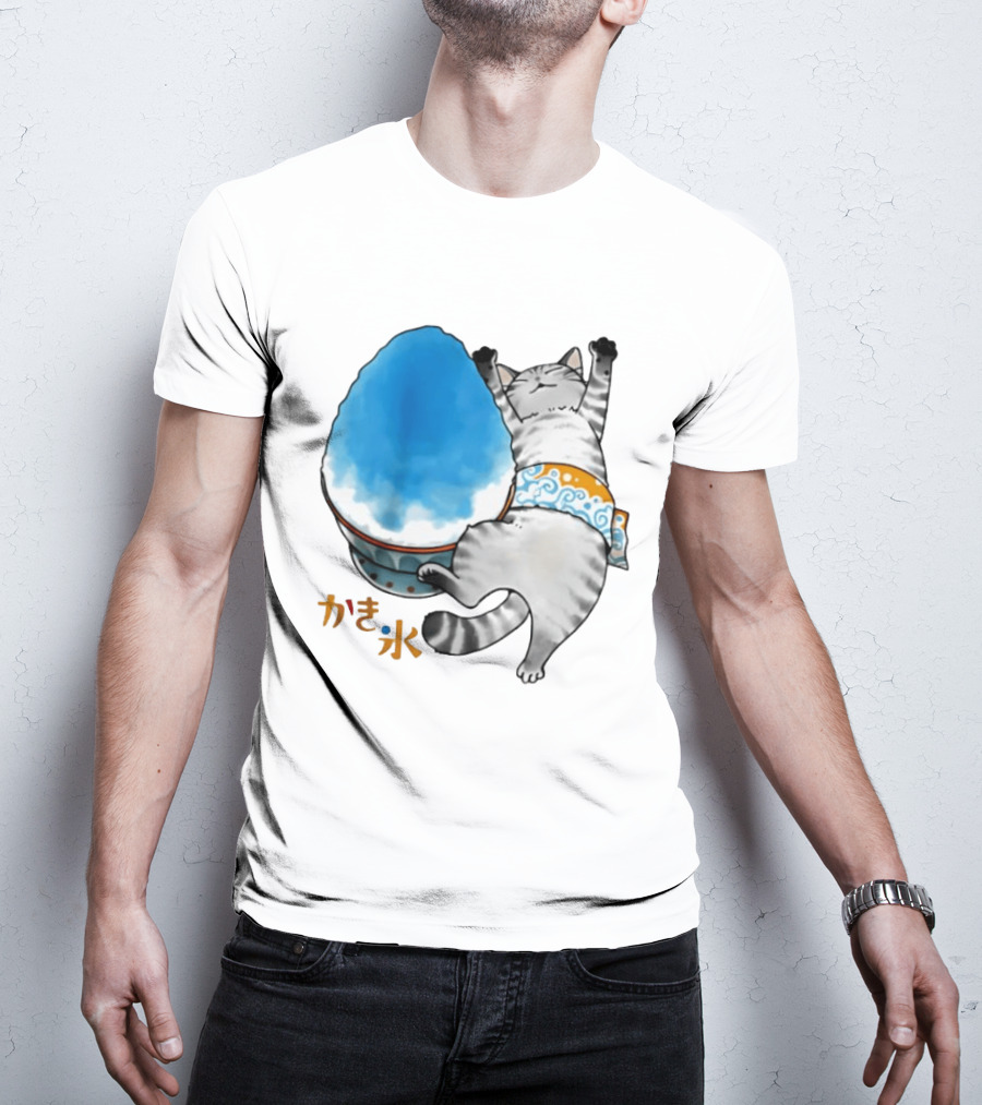Tabby Cat Kakigori Shaved Ice Japanese Food Summer Relaxing Kaki Gori T-Shirt