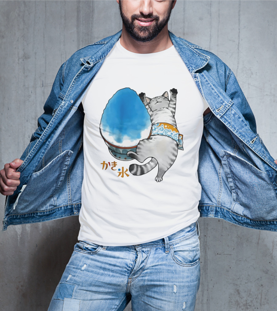 Tabby Cat Kakigori Shaved Ice Japanese Food Summer Relaxing Kaki Gori T-Shirt