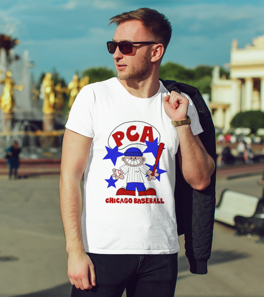 PCA Chicago Baseball Cartoon Youth Kids Sports Humor Red Blue Stars T-Shirt