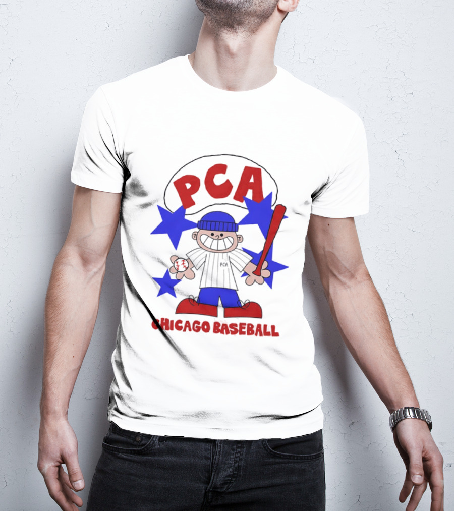 PCA Chicago Baseball Cartoon Youth Kids Sports Humor Red Blue Stars T-Shirt