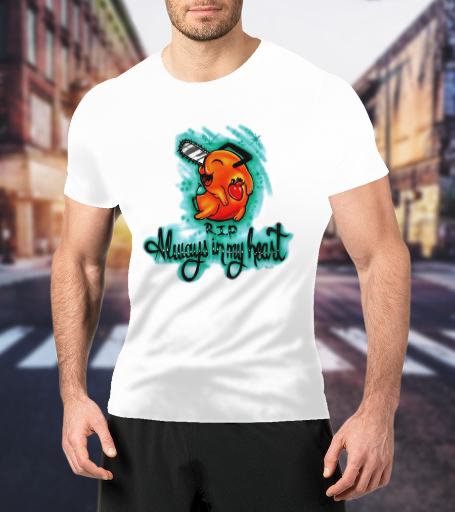 Pochita Chainsaw Man RIP Always In My Heart Memorial Anime T-Shirt