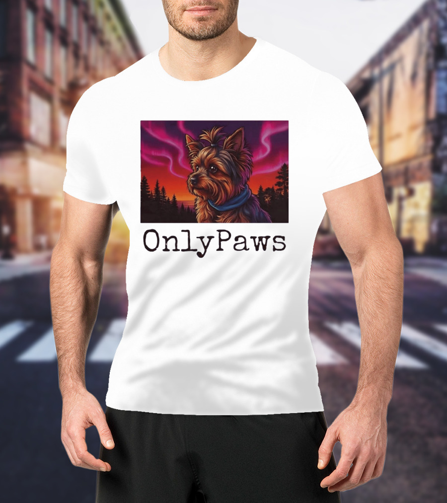 Yorkshire Terrier OnlyPaws Aurora Borealis Forest Scene T-Shirt