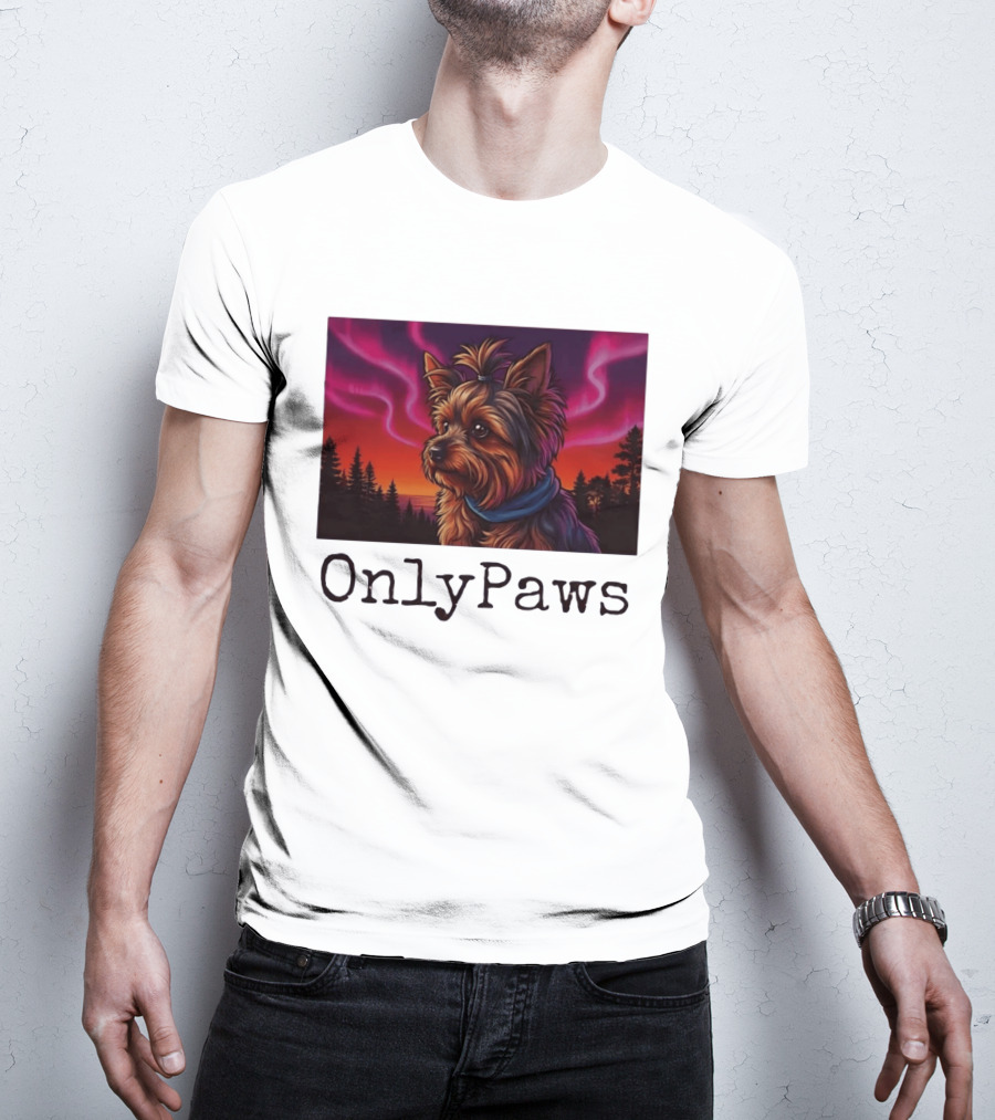 Yorkshire Terrier OnlyPaws Aurora Borealis Forest Scene T-Shirt