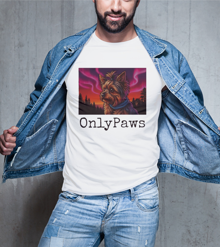 Yorkshire Terrier OnlyPaws Aurora Borealis Forest Scene T-Shirt