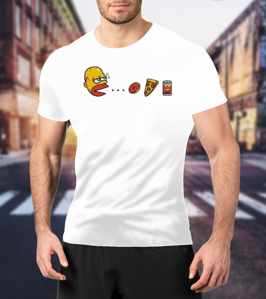 Simps Dad Pac Man Eating Donut Pizza And Beer T-Shirt
