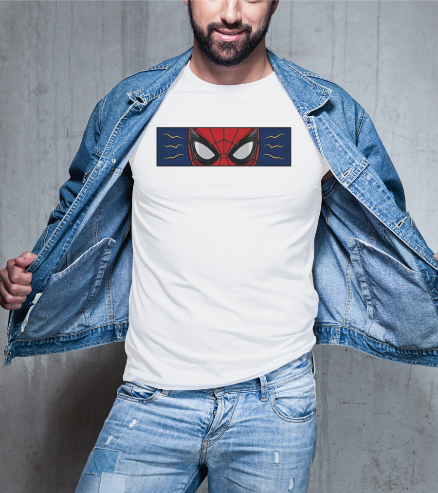 Spider Man With Great Power Comes Great Responsibility Marvel Superhero Mask Webbing T-Shirt