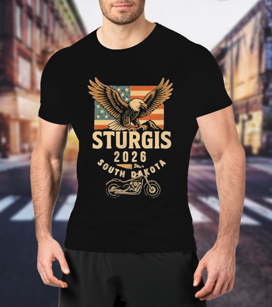 Sturgis 2026 American Flag Eagle South Dakota Motorcycle Bike Week T-Shirt