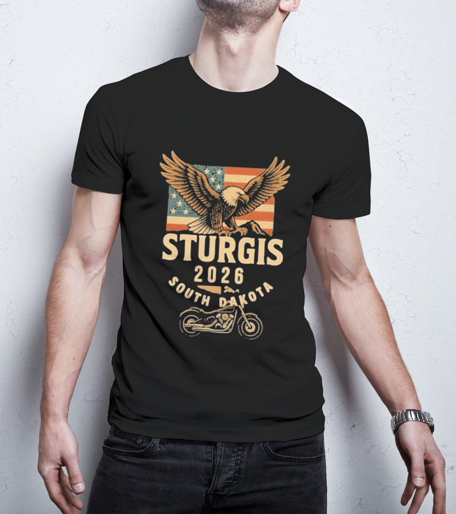 Sturgis 2026 American Flag Eagle South Dakota Motorcycle Bike Week T-Shirt
