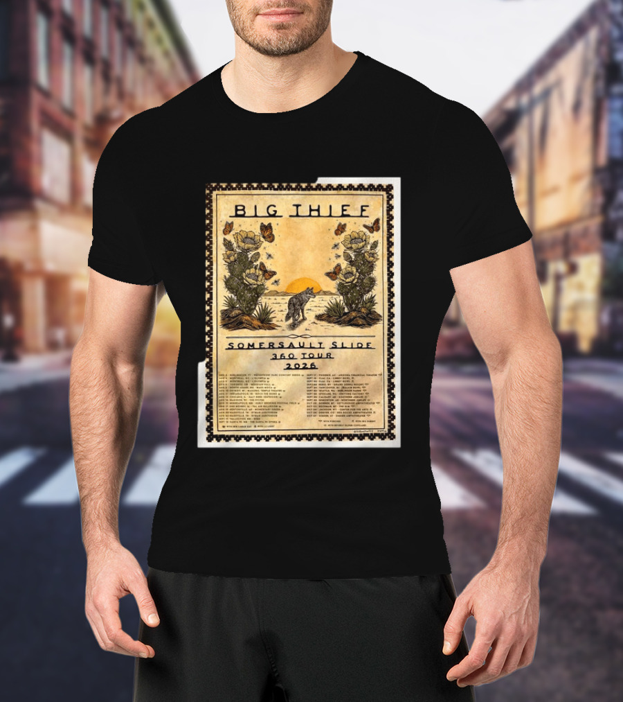Big Thief Somersault Slide 360 Tour 2026 Wolf And Butterflies Mountain Scene T-Shirt