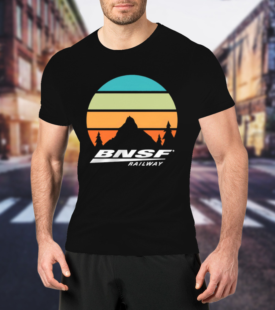 BNSF Railway Mountain Landscape Retro Sunset T-Shirt